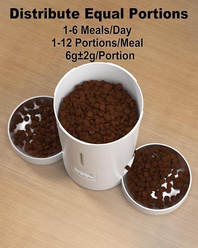Automatic Cat Feeder for 2 Cats,4.2L Flexible Schedule,6 Meals/Day,1-12 Portions/Meal,Dual Power Auto Dual Pets Feeder Dry Food Dispenser,10S Voice Record(White,4.2L+Stainless Steel 2 Bowls)