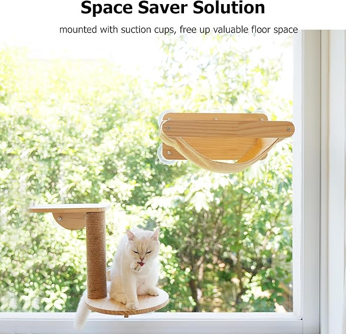 Cat Window Hammock Bed 4pcs/Set Cat Window Perch for Indoor Cats Seat with Two Shelves and One Scratching Post Sunction Cup Mounted