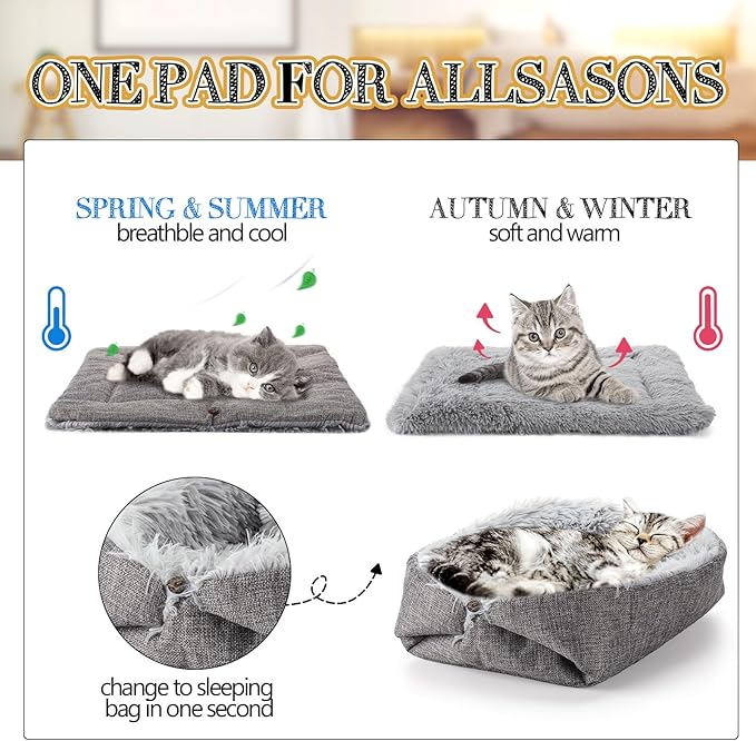 2 Pcs Cat Beds Small Dog Bed, Self Warming Cat Dog Mat Washable Warm Fluffy Pet Pad Calming Cushion Soft Kitty Bed for Indoor Outdoor Crate Pets Cat Small Dog Sleeping, 24 x 20 Inch (Gray)
