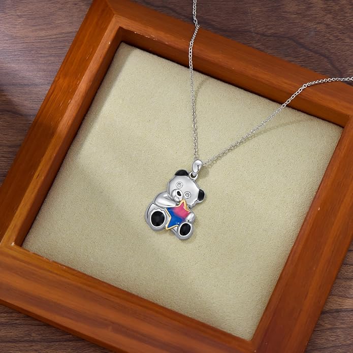 925 Sterling Silver Lab Grown Diamond Animal Necklace Cat/Bear/Bee/Dolphin/Dragonfly/Horse/Hummingbird/Koala/Parrot/Penguin/Pigeon/Sea Turtle/Starfish Lab Grown Diamond Necklace Gift for Women