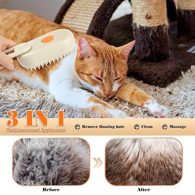 2PCS 3-in-1 Silicone Steamer Brush for Grooming Cats, Dogs and Other Pets - Deshedding and Detangling Long & Matted Fur