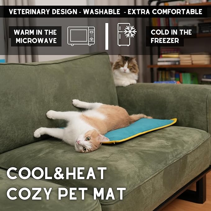 Cooling Heating Mat for Cat & Dog Small Medium Pet (16x24), 5 Layers Microwave Water Repellent No-Electric Thermal Pad Washable Non Slip Durable Solid Warming Gel Bed (Petrol)