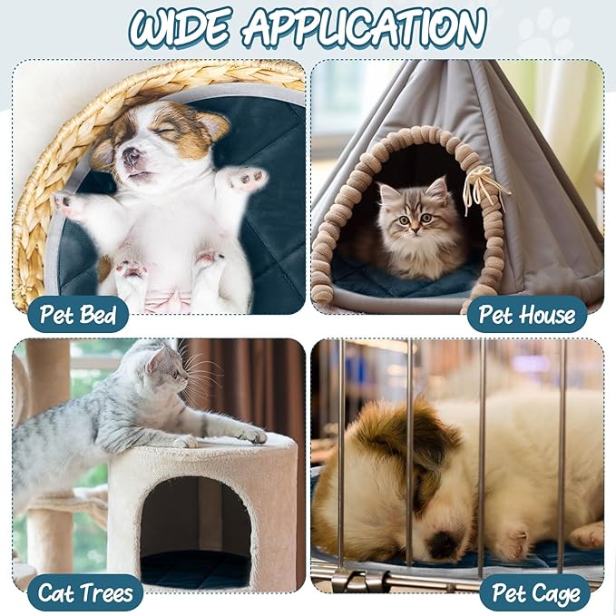 2 Pcs Cat Heating Pad Round 16 Inch Self Heating Cat Mat Washable Heated Cat Bed Anti Slip Cat Warming Pad Pet Bed Mat for Kennel Dog Crate Indoor Outdoor(Blue,16 Inch)