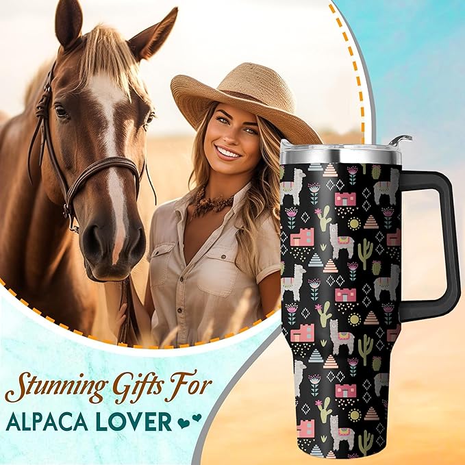 40 Oz Llama Tumbler with Handle and Straw, Double Wall Stainless Steel Llama Cup, Alpaca Mug Insulated Llama Coffee Mug, 40 Oz Llama Mugs with Handle and Straw for Women Gifts