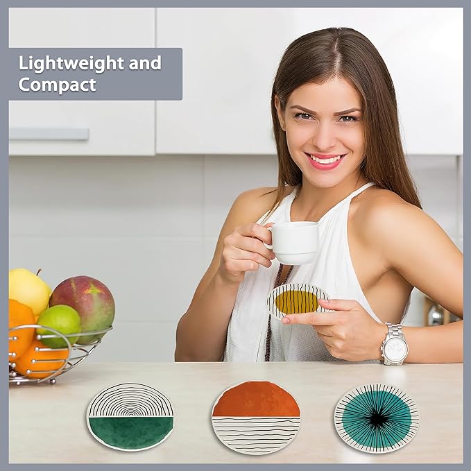 6 Pcs Coasters for Drinks with Holder,Abstract Art Minimalist Absorbent Coaster with Cork Backing,Great Gift for Housewarming,Room Decor,Bar,Holiday Party