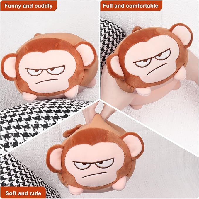 Achwishap Monkey Stuffed Animals,Monkey Plush Toy Hugging Pillow,Monkey Plush Pillow,Fluffy Monkey Throw Plushie Doll,Unique Plushies for Kids Adults Gifts(9.1”Brown)