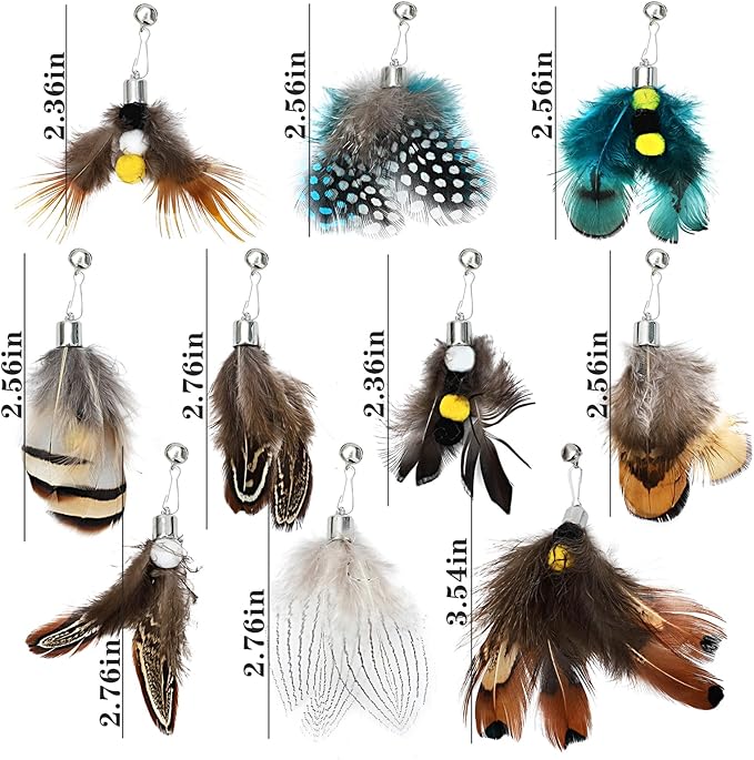 10 Pieces Cat Insect Feather Toys Replacement Cat Toy Wand Refills Interactive Cat Teaser Wand Attachments with Bell for Cat Toys