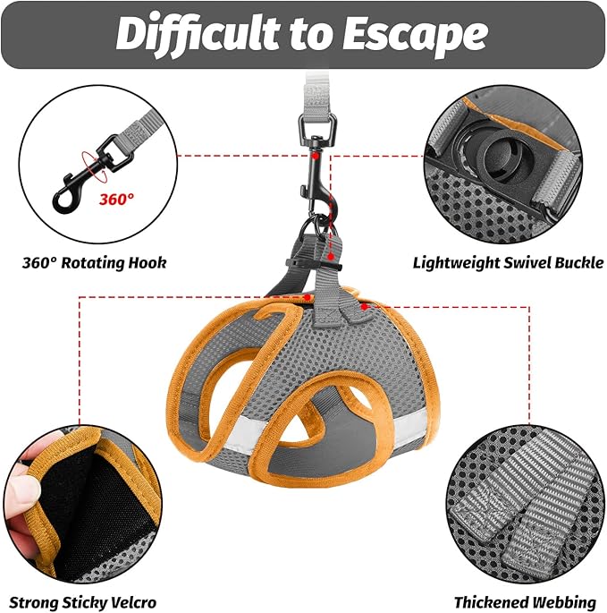 FAYOGOO Cat Harness, Cat Leash and Harness Set for Walking Escape Proof, Harness for Small Cats/Small Dogs, Large Kitten/Puppy Harness and Leash, Harness for Cats S-XXL(Gray, Medium)