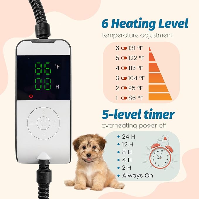 PatiencET Heated Cat Bed, 18'' x 18'' Temperature Adjustable Cat Dog Heating Pad with Timer Indoor, Pet Heating Pad for Cats Dogs, Cat Warming Pad Bed with Metals Chew Resistant Cord