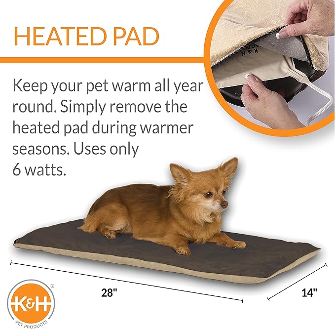 K&H Pet Products Thermo-Pet Mat Reversible Heated Pet Bed Mocha 14 X 28 Inches