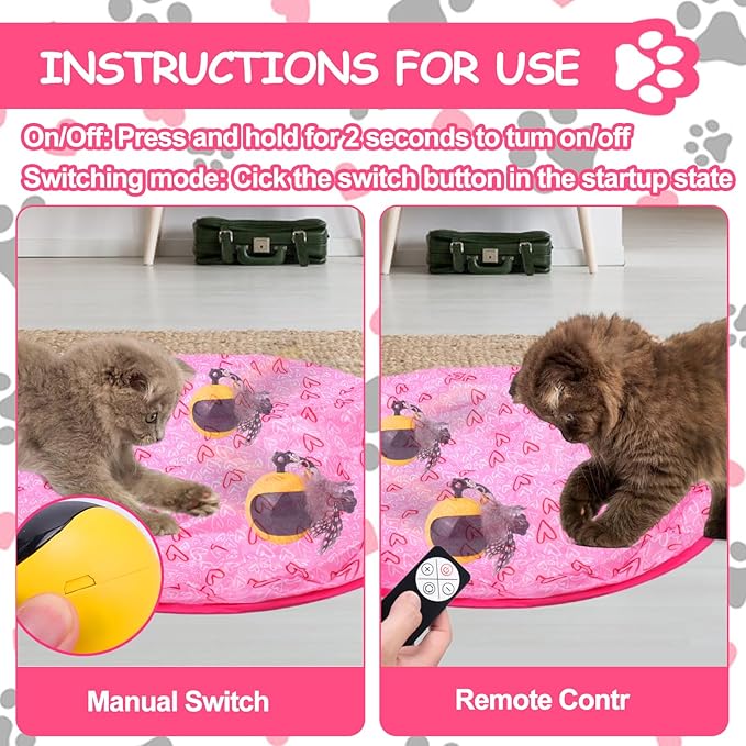 BABORUI 2 in 1 Simulated Interactive Hunting Cat Interactive Toy, Upgraded Remote Interactive Cat Toy Ball Fast Rolling in Pouch, Rechargeable Hide and Seek Cat Ball Toys for Indoor Cats