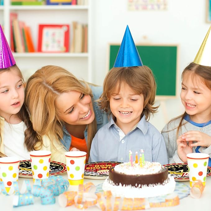 96 Pcs Movie Night Birthday Party Plates Napkins Forks Supplies Paper Tableware Set Disposable Table Movie Night Theme Snack Decoration for 24 Guests