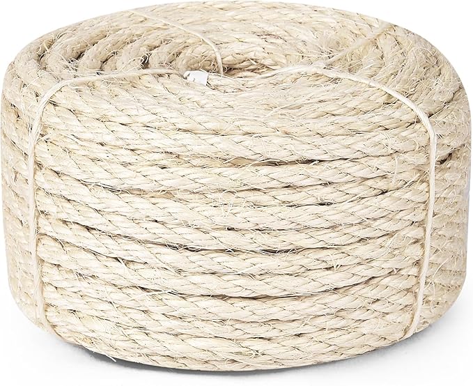 SIsal Rope for Cat Scratcher 1/4" 100 Foot White Natural Sisal Rope for Repairing Cat Scratching Post
