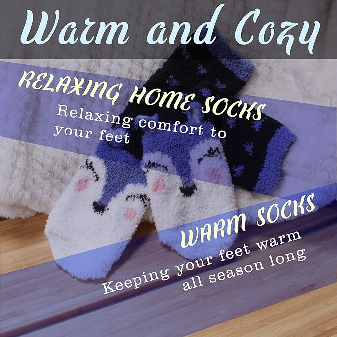 BambooMN Women's Super Soft Cute Fuzzy Cozy Warm Animal Face Indoor Outdoor Cabin Crew Home Socks