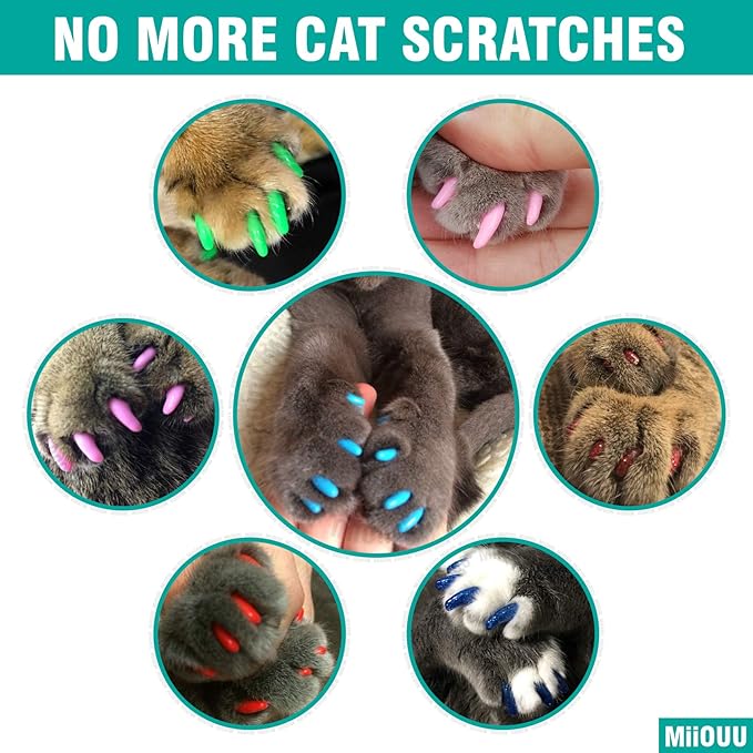 10x Colors / 100 pcs Cat Nail Caps | Cat Claw Covers with Adhesives and Applicators | Beta (M)