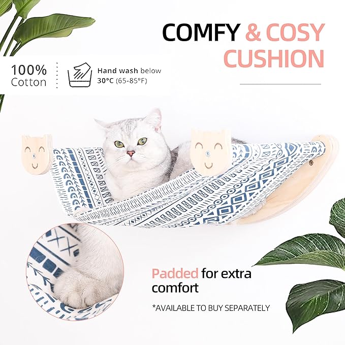 Cat Furniture, Cat Wall Perch, with 2 Cat Step 2 Fabrics for Hammock - Cat Bed Wall Mounted - Cat Shelves and Perches for Wall - Climbing for Cats