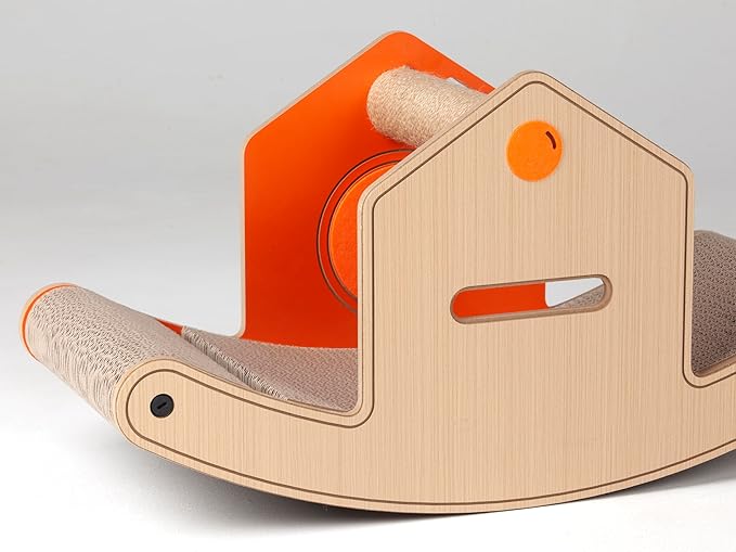 Rocking House Cat Scratcher - 3-in-1 Cat Scratching Lounge, Bed, and Play Center with Curved Groove and Interactive Game Ball, Cat Tree for Indoor Cats