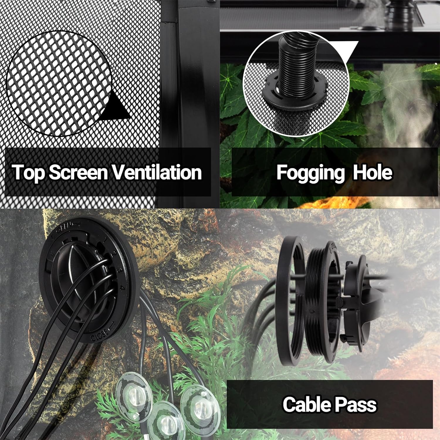 20 Gallon Reptile Tank, 30" x 12" x 12" Reptile Terrarium, Top Screen Ventilation, Sliding Door, Cable & Fogger Pass, Glass Enclosure for Bearded Dragon, Lizard, Gecko, Frog, Snake