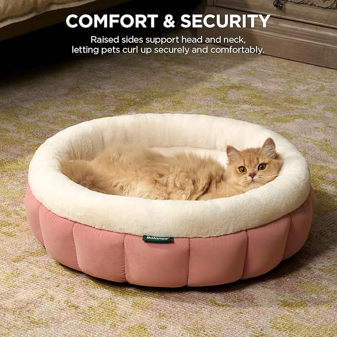 BALANCE Round Cat Beds for Indoor Cats - Donut Dog Bed for Medium Dogs, Washable Medium Pet Bed, Round Fluffy Plush Faux Fur Cat Bed with Anti-Slip Bottom
