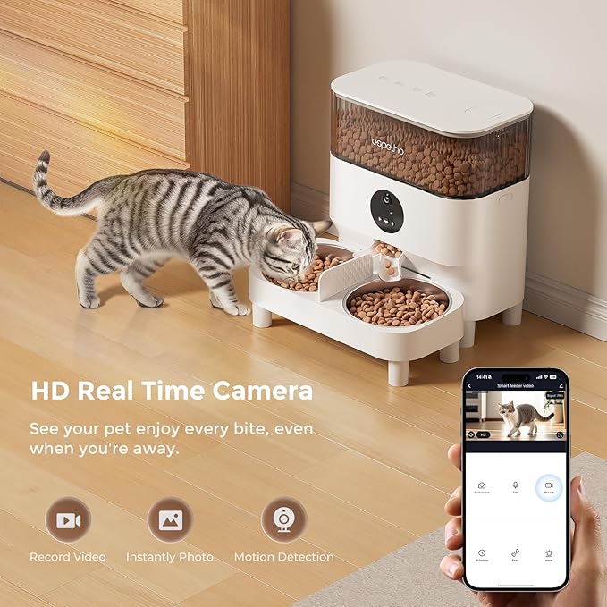 Automatic Cat Feeder for 2 Cats with Camera: Automatic Food Dispenser with Elevated- 2.4G WiFi HD Video and Night Vision| Dual Auto Feeder with 2-Way Audio| Timed Pet Feeder for Multi Cats