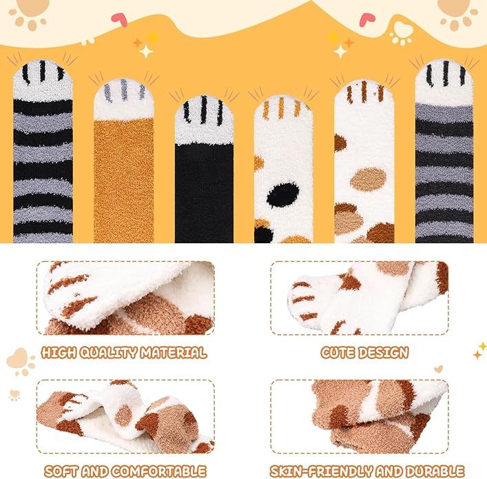 3-6 Pairs Womens Fuzzy Socks Cozy Fluffy Slipper Socks Cute Soft Cat Animal Winter Warm Sleep Socks Gifts