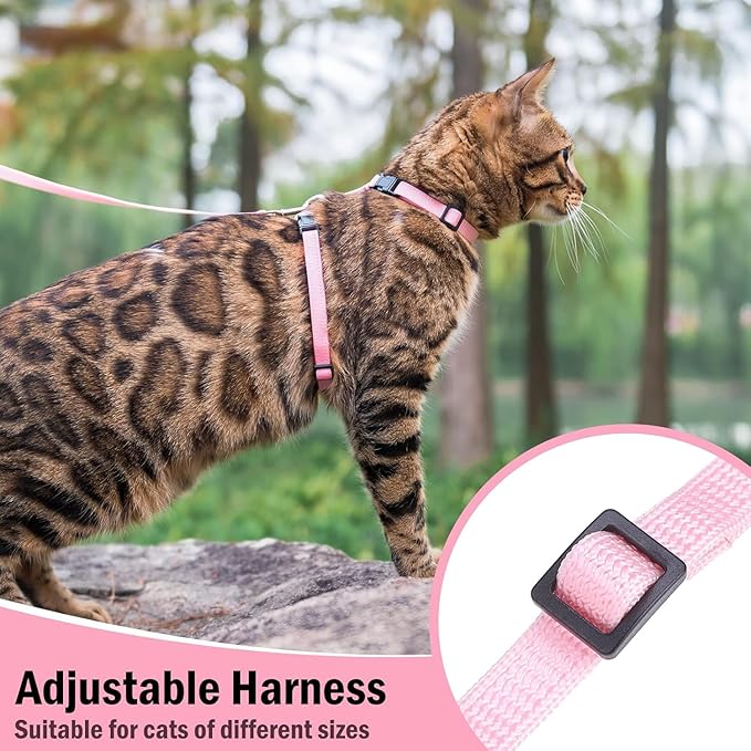 PUPTECK Adjustable Cat Harness and Leash Set Escape Proof Kitten Strap Collar for Walking Travel, Pink, M