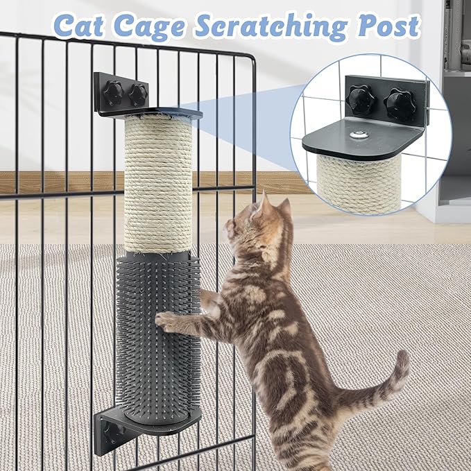 VCEPJH Cat Scratching Post for Crate Cage 2 Pack Wall Mounted Cat Scratcher Post with Self Groomer and Massager Sisal Crate Climbing Post for Indoor Kitten (11.8 x 2.76 in)