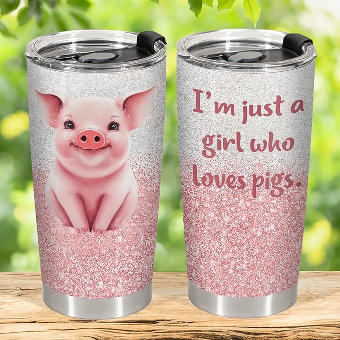 34HD Just A Girl Who Loves Pigs Tumbler with Lid, 20oz Vacuum Insulated Farmer Mug, Gifts for Pig Lady Women Farmer, Pig Lover Gifts for Birthday Christmas Mothers Day