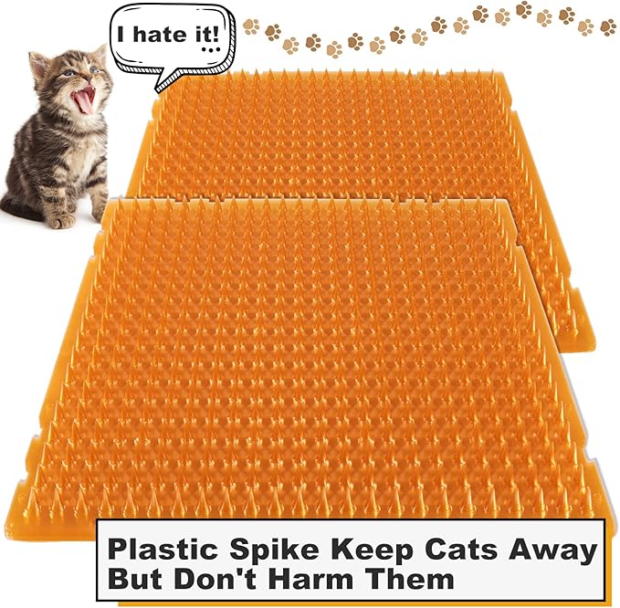 10 Pcs Scat Mat for Cats, 16x13 Inch Cat Deterrent Indoor Mat, Cat Scat Mat with Spikes Outdoor Use, Humane Pet Repellent Fence, Orange Color for Cat/Dog Easily See