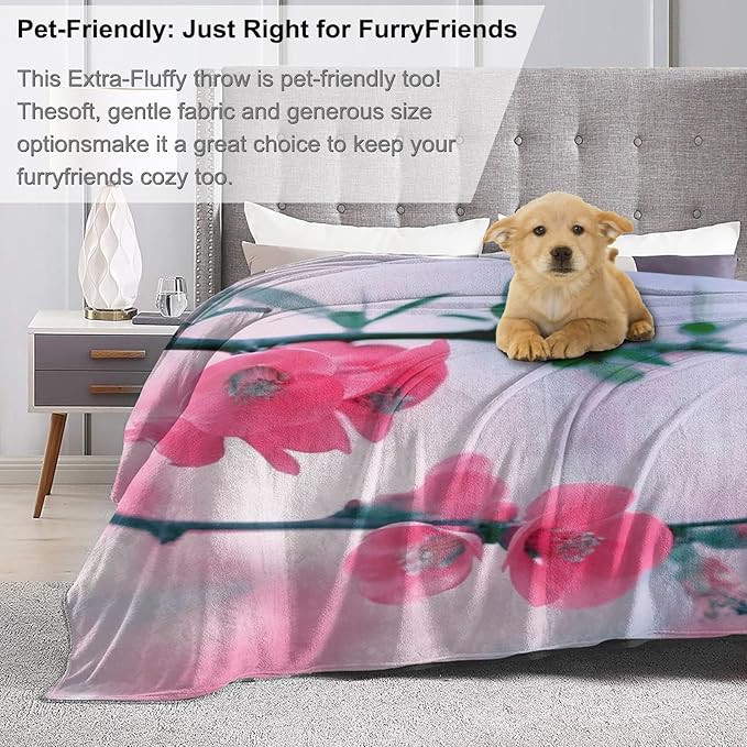 Aesthetic Floral Cat Blanket - Super Soft, Cozy, Lightweight Flannel Throw - Warm, Plush Blanket for Couch, Bed, Office, Travel, Outdoor Ideal Gift for Adult - 50×60in