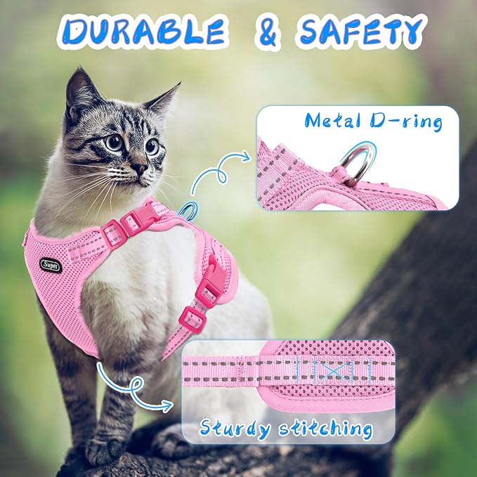 Supet Cat Harness and Leash for Walking Escape Proof, Adjustable Harness for Cats, Easy Control Small Cat Harness for Medium Large Kitten Pink