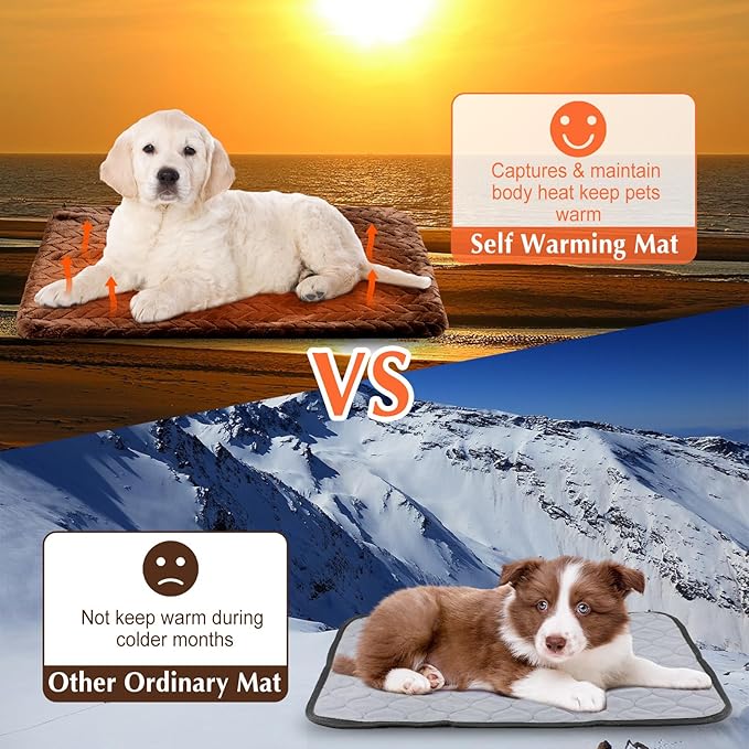 4 Pack Self Heating Cat Pad Self Warming Cat Mat Non Slip Warm Dog Bed Pad Mat Washable Pet Kennel Pad Crate Bed Mat Removable Cover Cat Blanket for Indoor Outdoor(Dark Coffee,16 x 20 Inch)