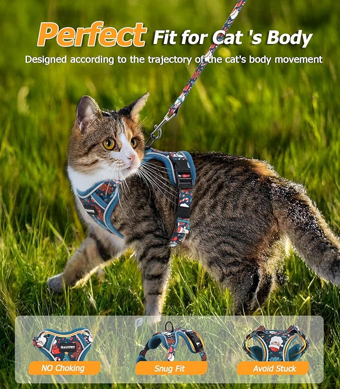Halypet Cat Harness and Leash Set [MAX Safety 4th-Gen Upgrade] Escape Proof Adjustable Cat Leash Comfortable Soft Vest Easy to Wear Kitten Harness with Reflective Strip for Cats Walking, S Night Blue
