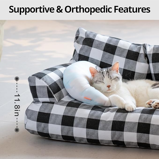 MEWOOFUN Pet Sofa Bed for Medium Pets Cat Couch Cat Bed with 26×19×13 Inch Removable Washable Cover Nonskid Bottom Puppy Couch Pet Bed up to 25 lbs (Black & White)