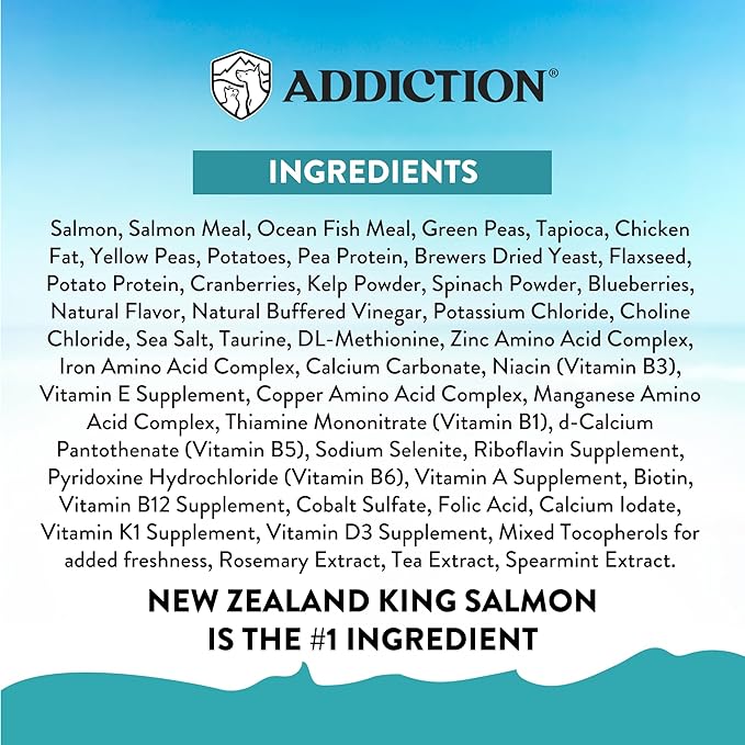 Addiction Salmon Bleu – Premium New Zealand King Salmon Recipe – Skin, Coat & Cognitive Health - Complete & Balanced - Omega-3 Rich - Grain-Free Dry Cat Food for All Life Stages – 4lbs (2 Packs)
