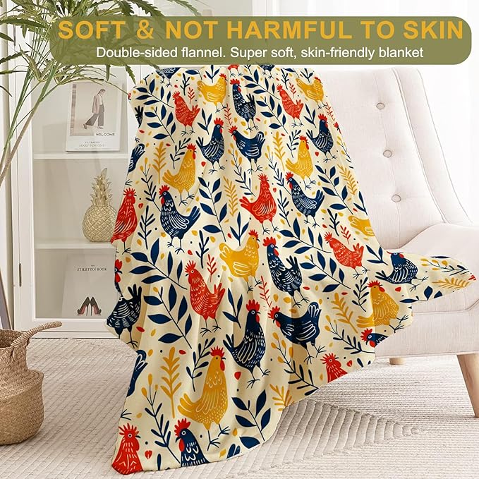 Aesthetic Chicken Blanket Plush Flannel Throw Blanket - Ultra Soft & Warm, Comfy & Lightweight - Perfect for Couch, Travel, Bedroom, Bed, Living Room - Cozy, Fuzzy Gift 50in×60in