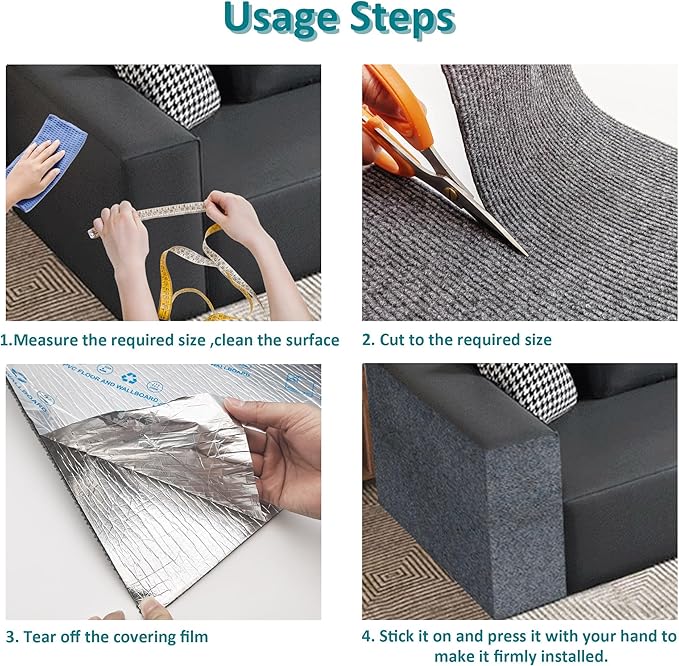 Cat Scratch Furniture Protector，78.7"x15.8"Cat Scratching Mat,Trimmable Self-Adhesive Cat Couch Protector,cat Wall Scratcher,Pad Replacement for Cat Tree Shelves and Post (Black)