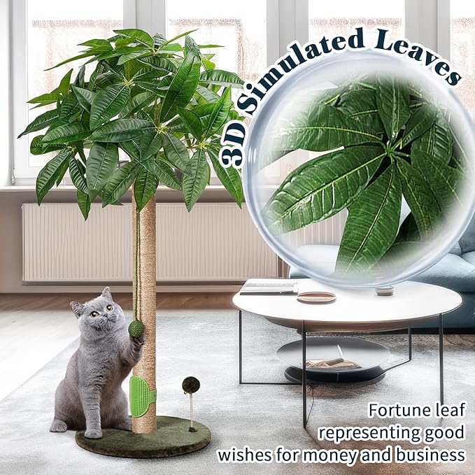 Cat Scratching Post 33" Scratching Posts for Indoor Cats Adults and Kitten, Cat Scratching Post Tall with Sisal Rope, Cute Cat Tree Scratching Post with Hanging Ball