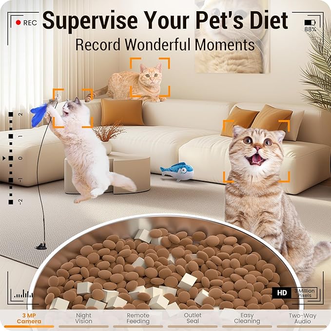 Automatic Cat Feeder with 2K HD Camera: 5G WiFi Automatic Dog Feeder with Sealed Outlet, 5L Large Cat Food Storage Container with Freshness for Multiple Pets,Detachable for Easy Clean-21 Cup