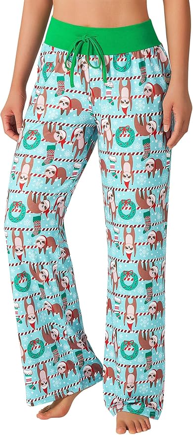 ALISISTER Christmas Womens Pajama Pants Casual Comfy Sleepwear Wide Leg Drawstring Bottoms