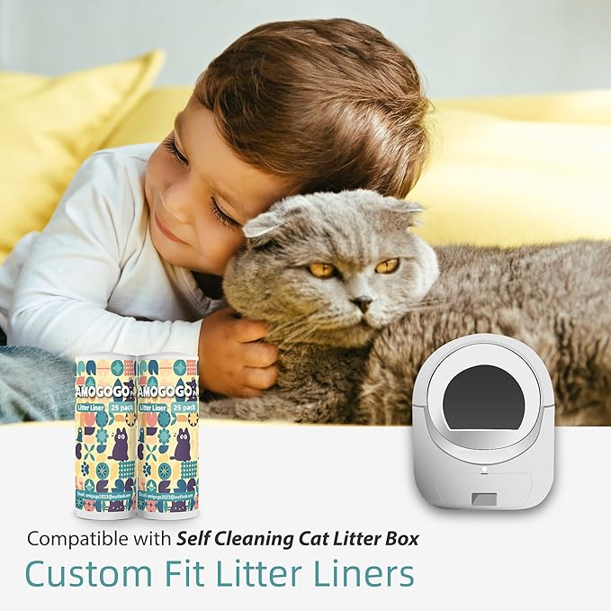 50 Pack Litter Box Liner Bags, Compatible with BCHARYA Self-Cleaning Cat Litter Box, Replacement Waste Bags, Drawstring Leak-proof Automatic Cat Litter Trash Bags, 25.2" x 11.81"