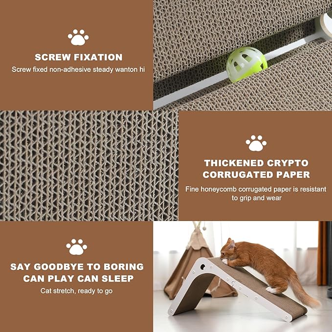 Cat Scratcher Cat Claw Board L-Shaped Vertical Simple and Durable Cat Claw Board Not Easy to Drop Scraps Belt Bell Ball Cat Scratching Board(White)