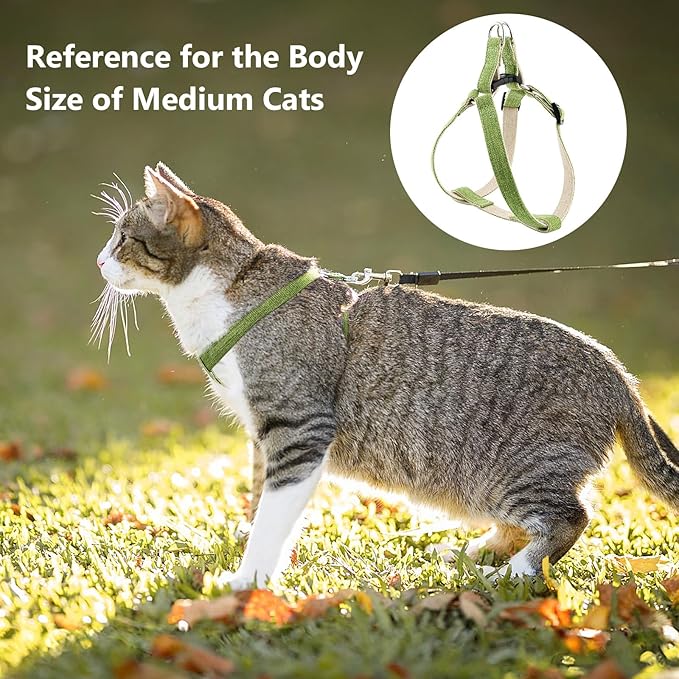 Cat Harness for Walking Escape Proof Linen Fabric Adjustable Pet Vest Harness Comfortable Soft Lightweight Harness for Cats and Dogs Flaxen M