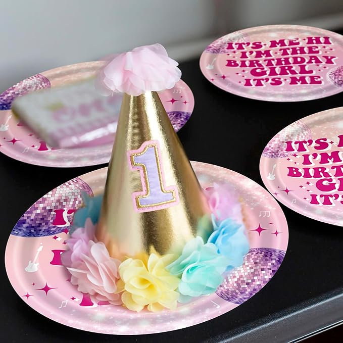 96 Pcs Birthday Plates and Napkins Party Supplies - Disposable Forks Paper Dessert Tableware Its Me Hi Im The Birthday Girl Its Me Decorations Table Dinnerware Favors Set, Serves 24