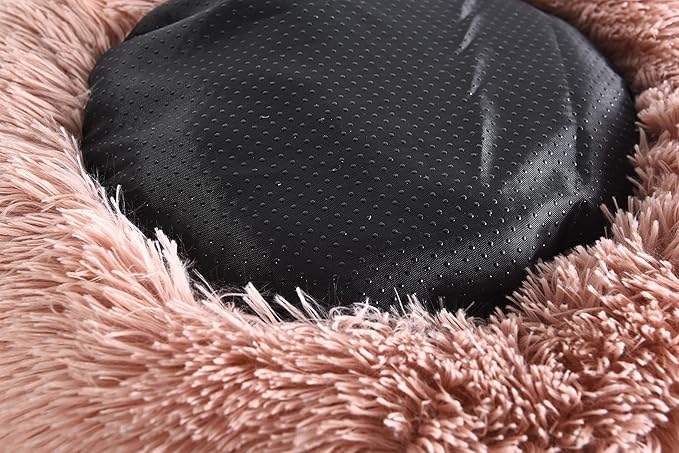 Max & Marlow Long Lush Faux-Fur, Anti-Anxiety Cuddler, Donut Dog & Cat Bed, Non Slip Bottom, Small, Pink