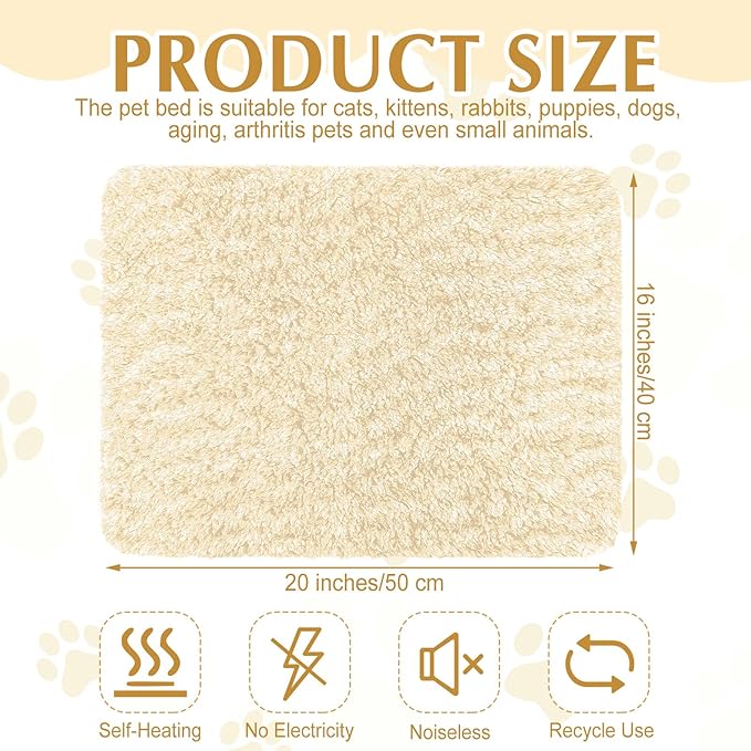 4 Pack Self Warming Cat Pads Self Heating Cat Mat Thermal Pads for Small Dogs Washable Pet Kennel Pad Crate Bed Mat with Removable Covers for Indoor Outdoor Pet (Beige,16 x 20 Inch)