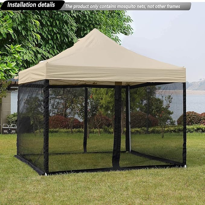 10x10 Mosquito Netting for Patio Camping Gazebo/Pop Up Canopy Tent,Double Door Side Screen Easy Installation Black（Only Mosquito Net No Frame） (Embedded 10x10)