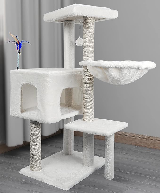 Cat Tree Has Scratching Toy with A Ball Activity Centre Cat Tower Furniture Jute-Covered Scratching Posts,Beige