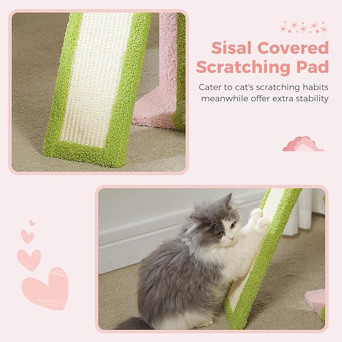 PETEPELA Flower Cat Tree for Indoor Cats, 32'' Small Cat Tower Cat Condo with Sisal Scratching Ramp, Cozy Hammock and Removable Flower Bed Perch for Kittens, Pink