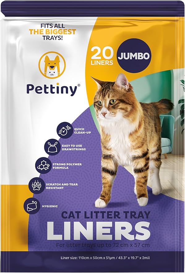 20 Jumbo Litter Box Liners with Drawstrings - Scratch Resistant Cat Litter Bags for the Biggest Litter Pan